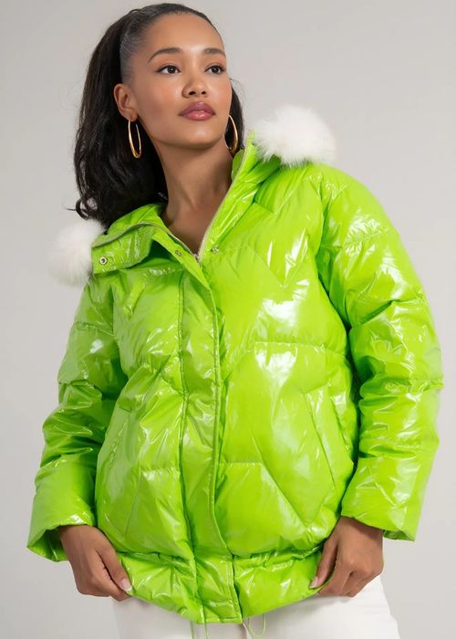 Дамско зимно яке в неоново зелено