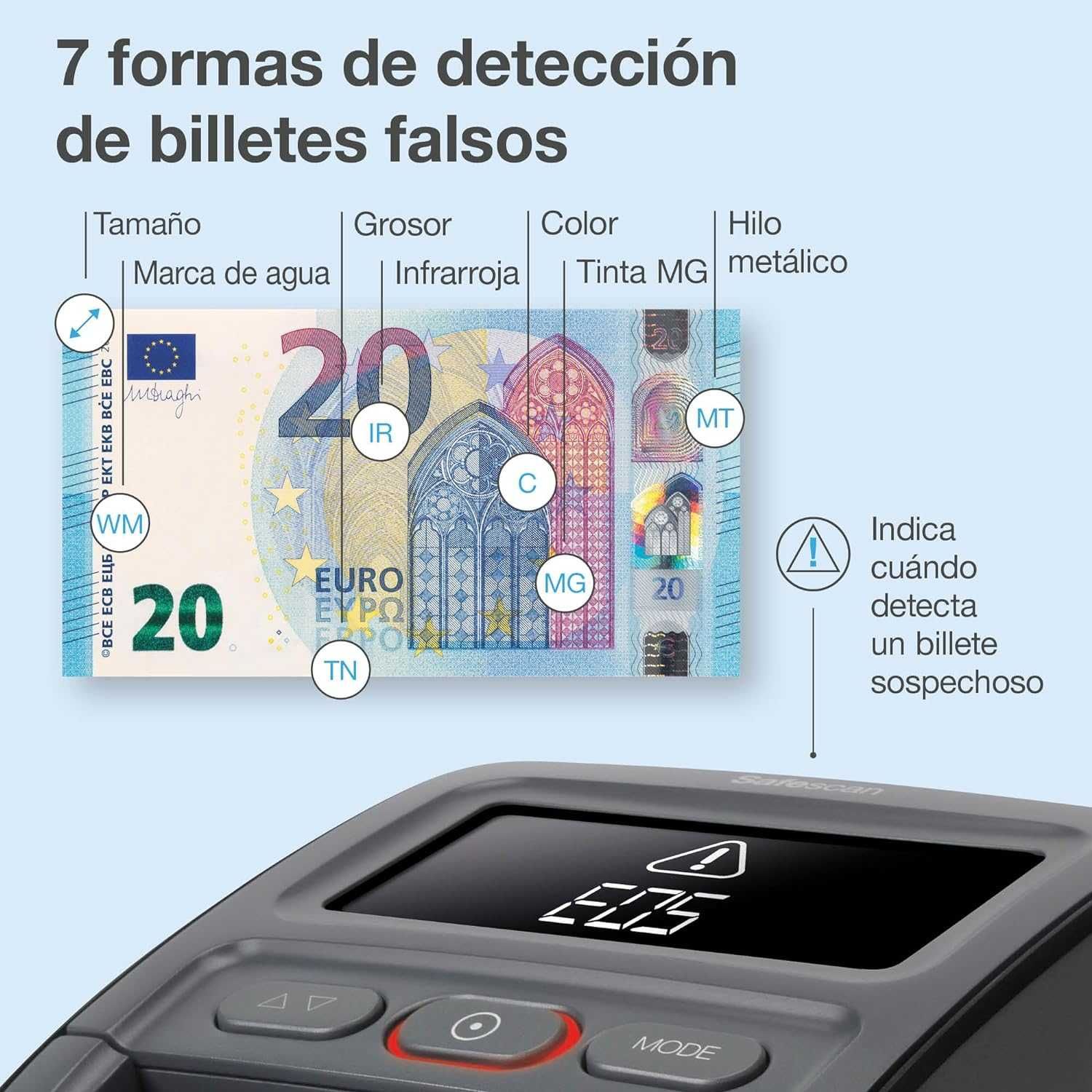 Detector bani bancnote false, EUR, GBP,CHF, acuratete 100%, SAFESCAN.