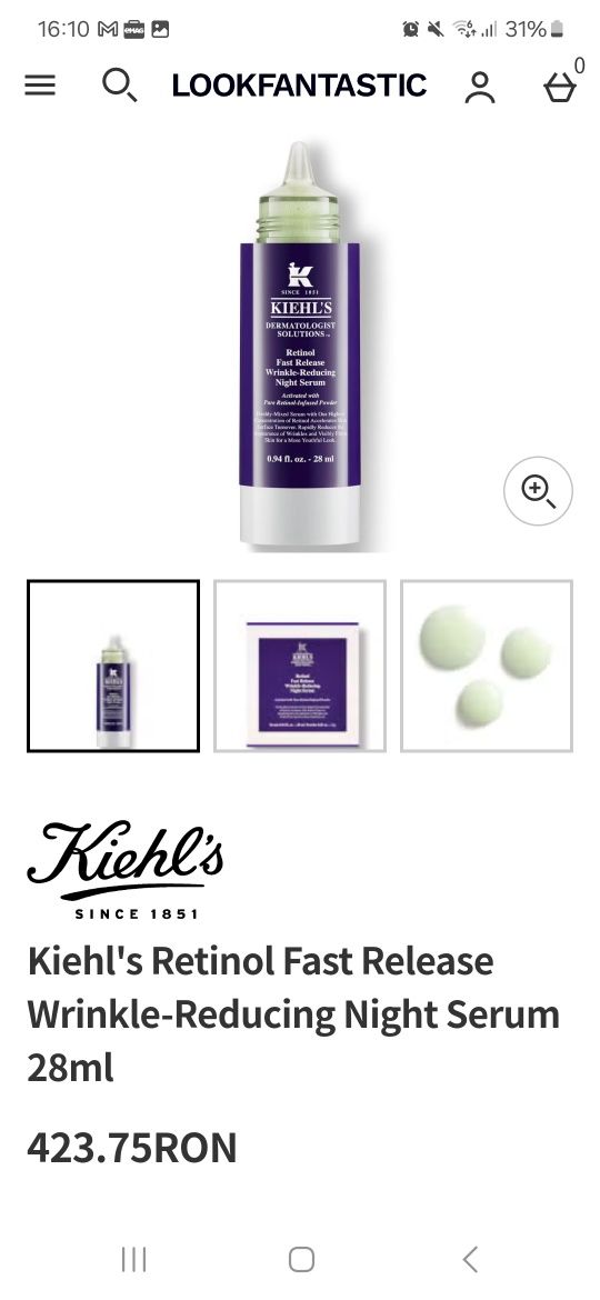 Ser Reducere Riduri Retinol Fast Release Wrinkle-Reducing Serum Kiehls