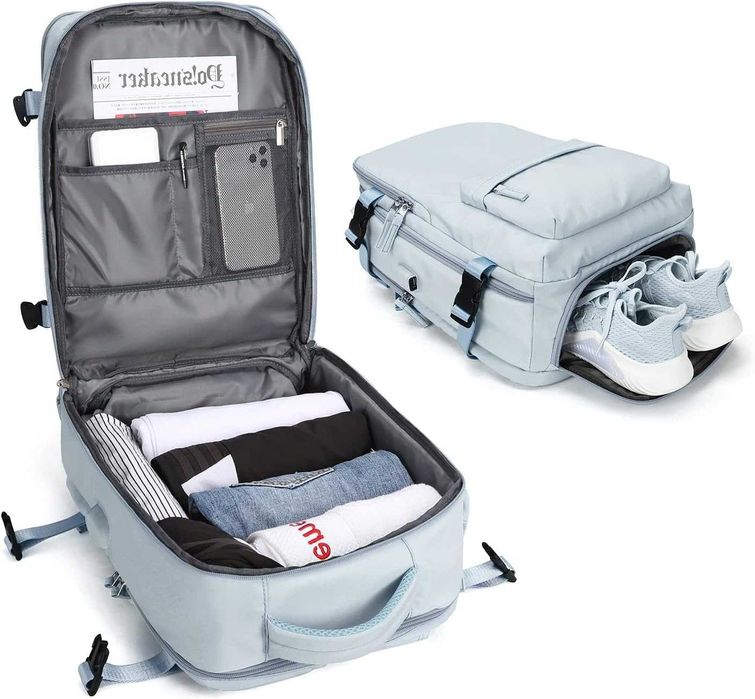 Rucsac de Calatorie, WizzAir, USB, 35 L, Albastru deschis, OBRALIX®