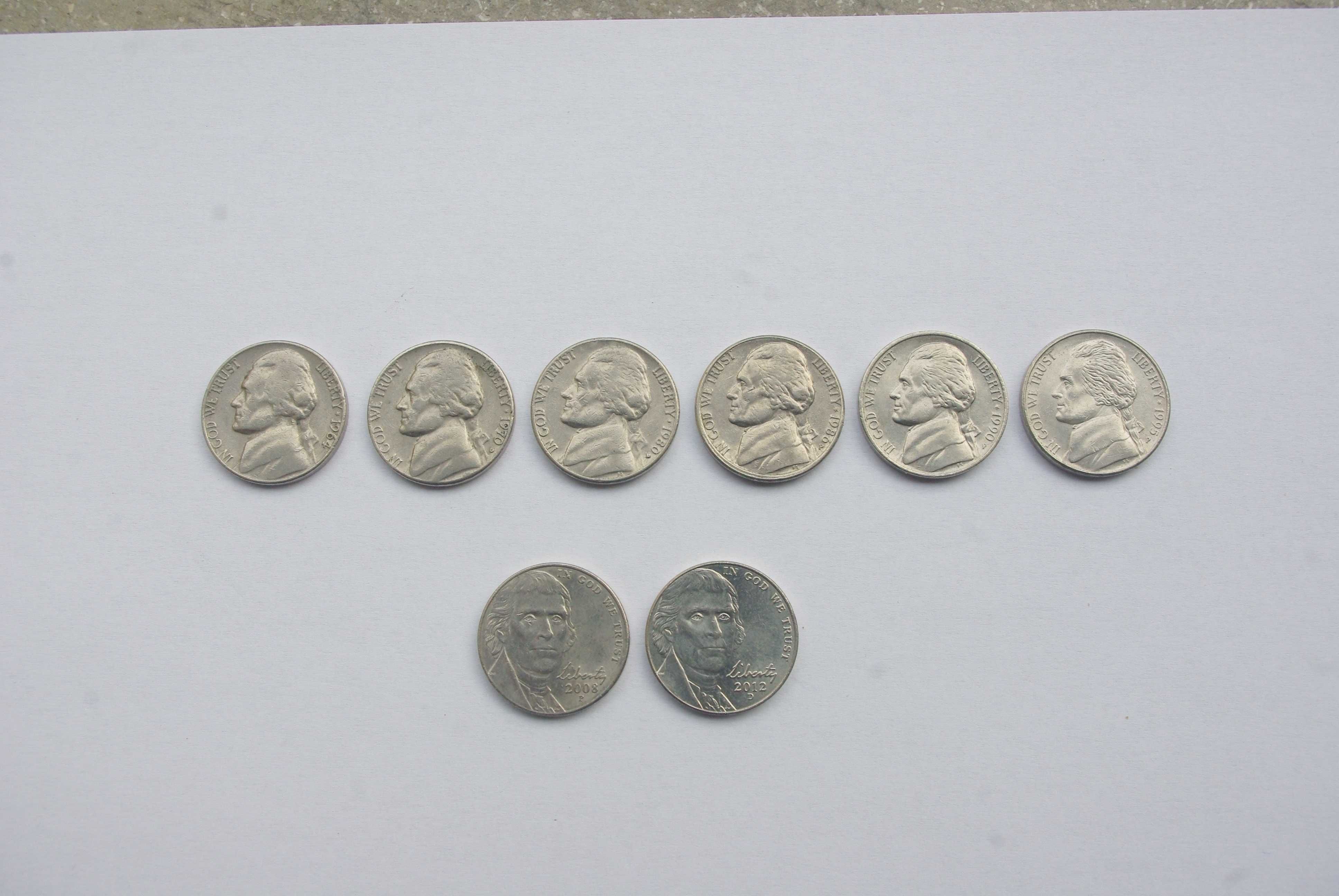 Vand colectie de 5 centi USA, 8 bucati, anii 1964 - 2012
