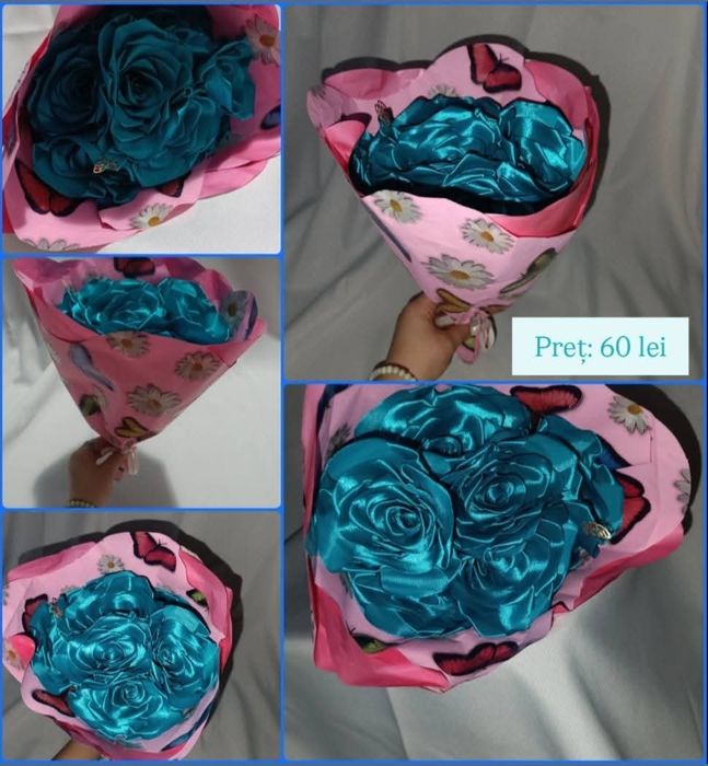 Buchet de 7 trandafiri de culoare turcoaz cu fluturi