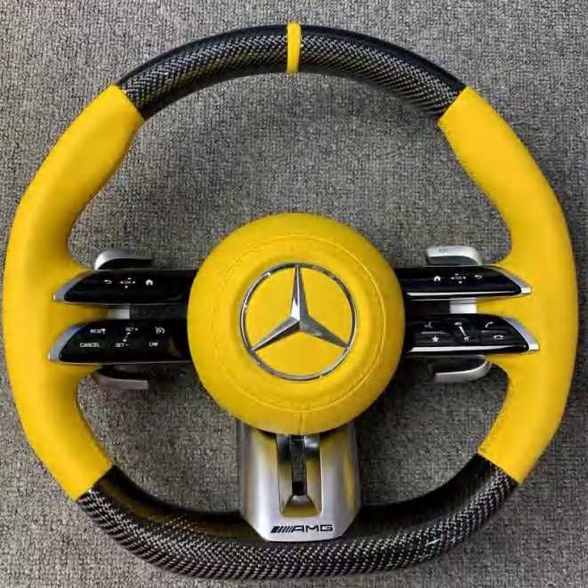 Mercedes AMG спортен волан – Carbon & Жълта кожа (2020–2023)
