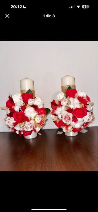 Set lumanari de nunta .Buchet de mireasa +nase+cocarda naș si mire .