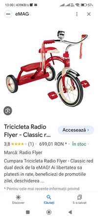 Tricicleta copii  Radio Flyer - Classic red dual deck