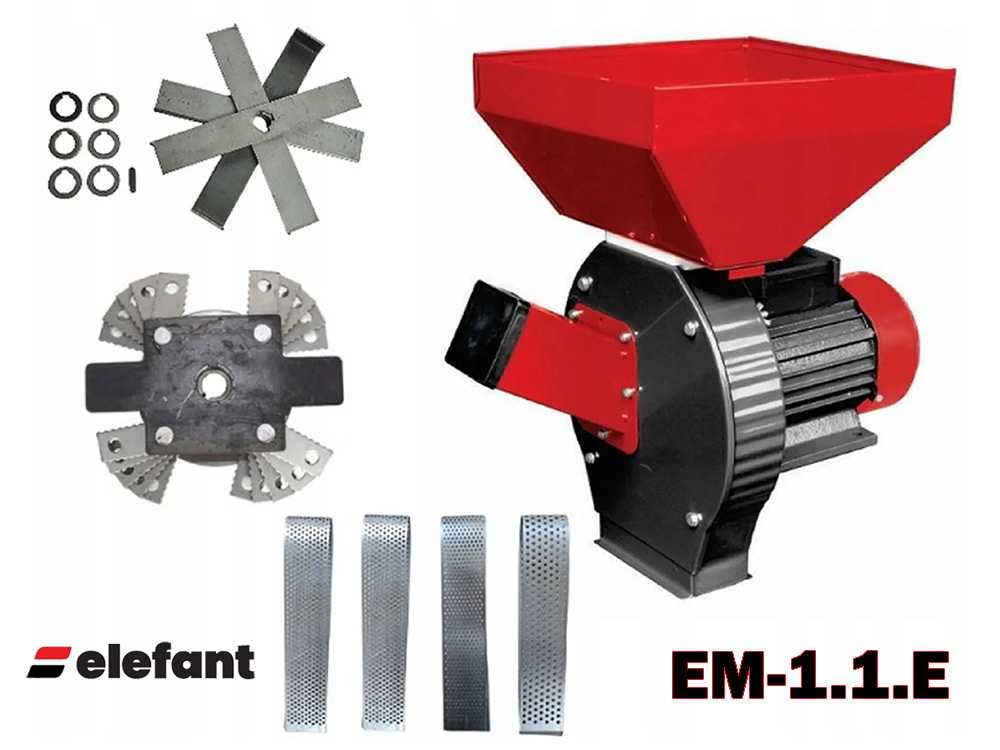 Фуражомелка Elefant EM-1.1E, 3900W, 340 кг/час, с 2 ножа и 4 сита