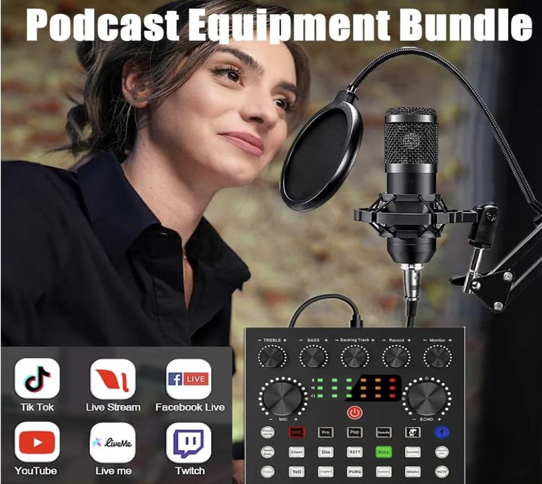 Професионален комплект студиен микрофон звукова карта,V8S, стойка и др