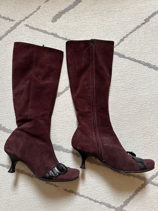 Дамски ботуши бордо от велур