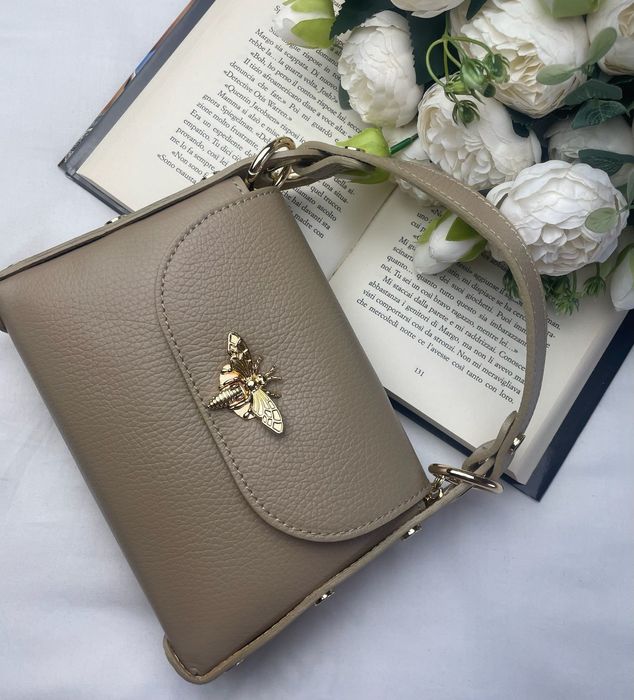 poșetă din piele naturală taupe