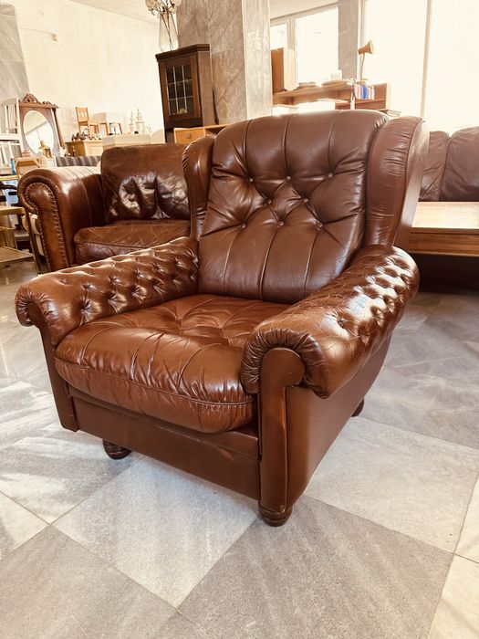 Кожено кресло от Швеция – Chesterfield стил, естествена кожа