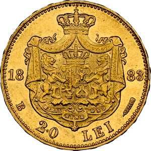 Moneda AUR 20 lei 1883 MS61 si 20 lei 1890 MS61 autentificata, RAR