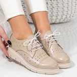Pantofi casual dama piele naturala bej nude cu siret noi marime 37