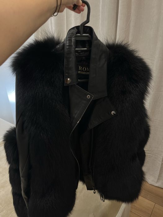 Geaca de piele cu blana de vulpe