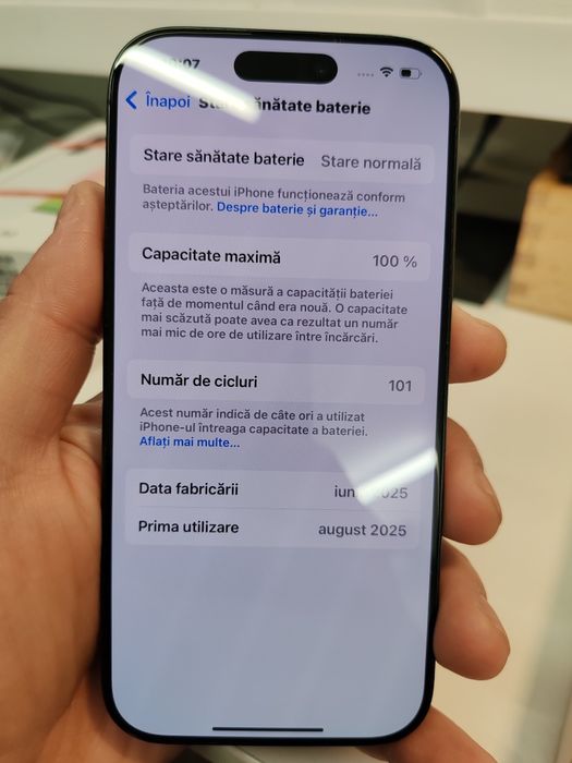 iPhone 16 Pro la cutie 128 GB baterie 100% cod unic 1105 cicluri 101