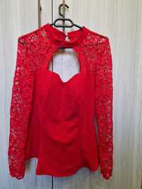 Дантелена червена блуза