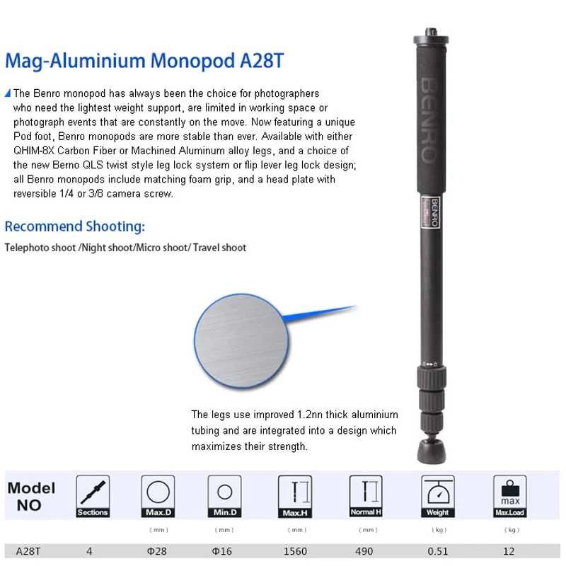 Trepied Benro Travel Flat A0180T, Monopied Benro A28T NOI