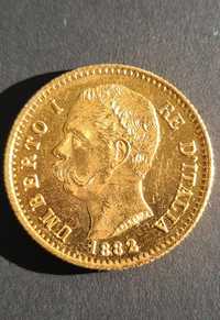 Moneda de aur 20 lire 1882 Umberto I al Italiei