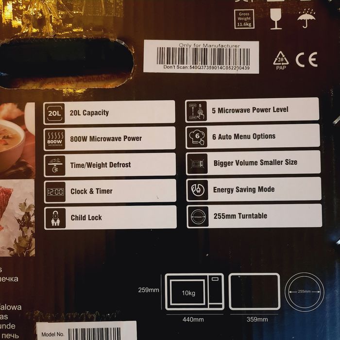 Cuptor microunde SHARP RCS201TS, 20L, 800W, argintiu - negru, NOU