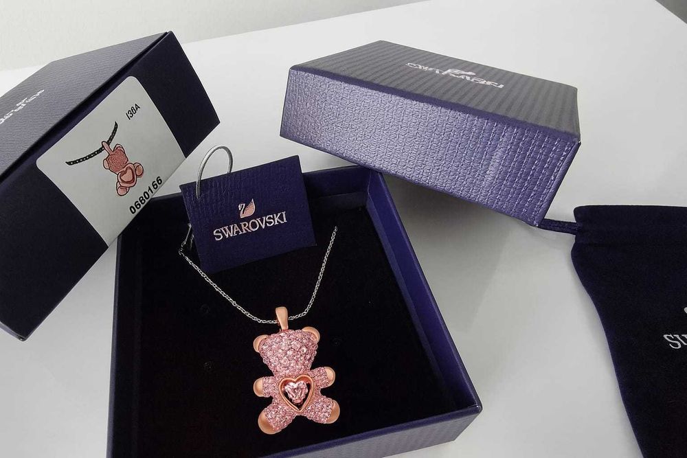 Pandantiv Teddy Perlă de cristal, Urs, Roz, Placat cu nuanță roz-aurie