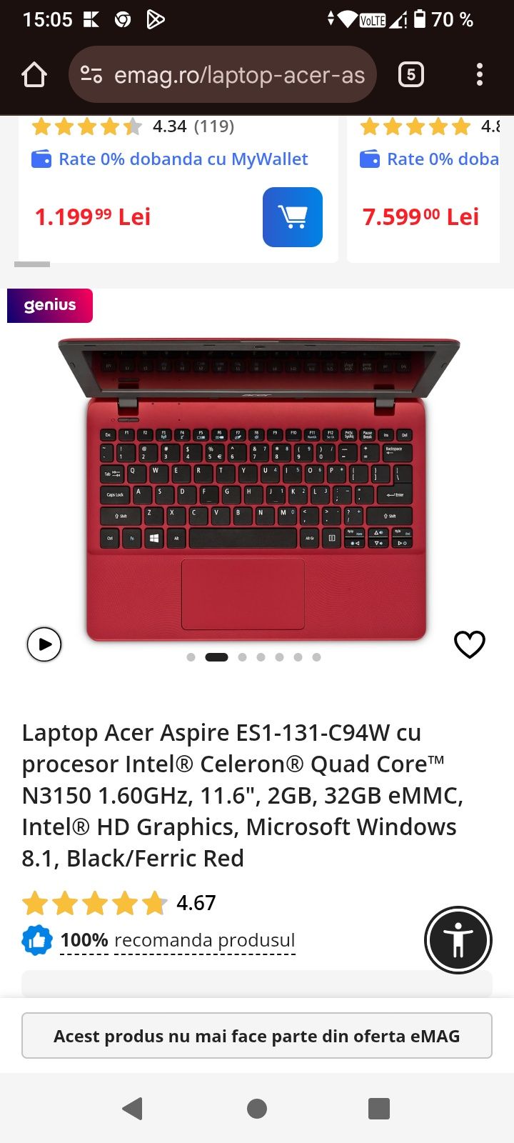 Laptop aspire es11 că nou cutie Windows licență