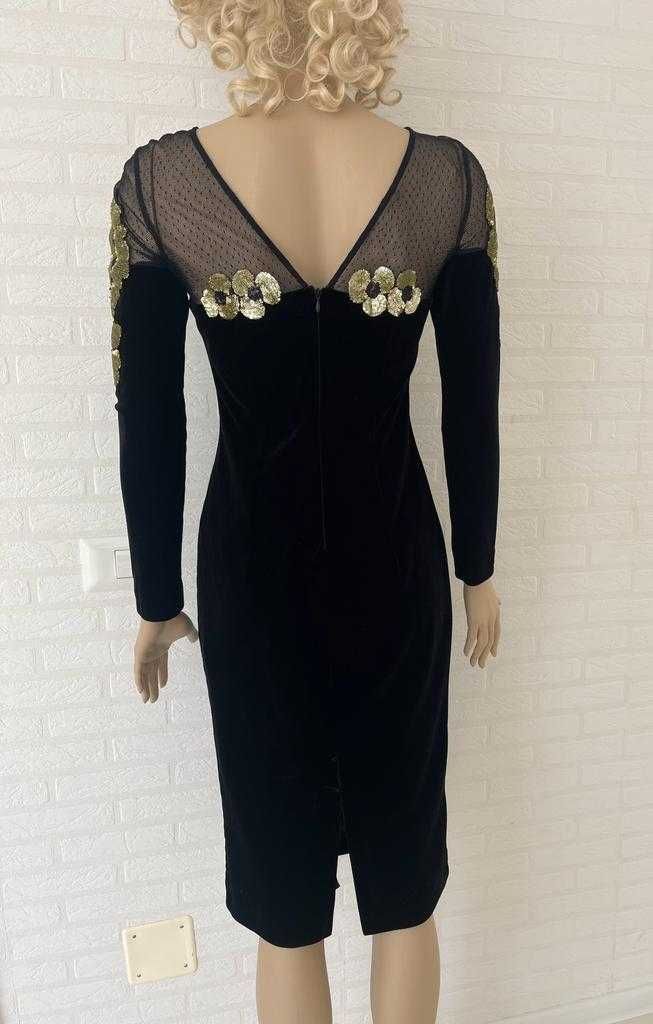 Rochie NISSA din catifea neagra cu paiete aurii