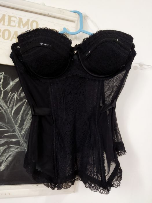 Corset sexy dantela neagra mărimea Xs-S 34/36
