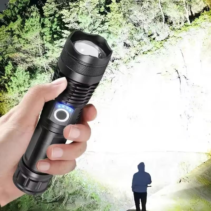 XHP50 LED фенер, алуминий, черен, 20W, презареждаем с USB комплект с
