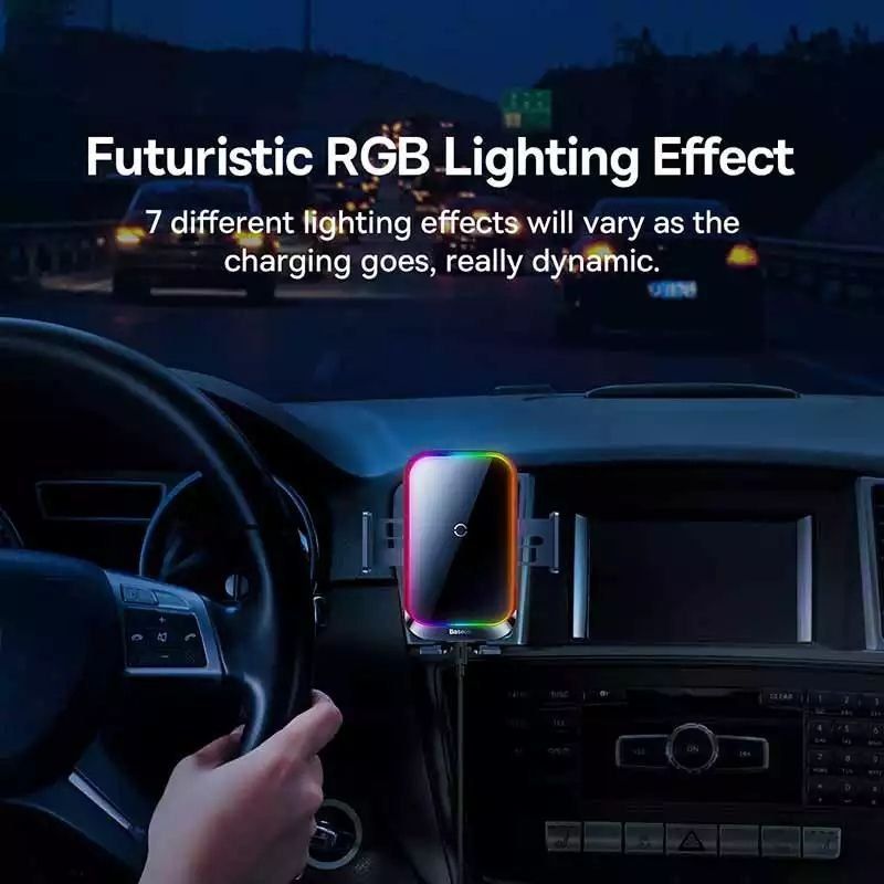Baseus RGB Авто держатель для телефона с беспроводной зарядкой 15W