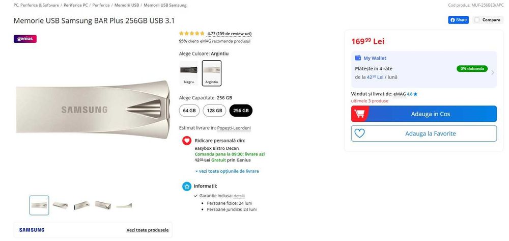 Stick memorie USB Samsung BAR Plus 256GB USB 3.1