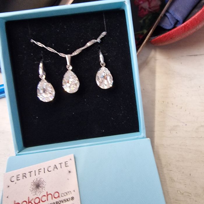 Бижута с кристали Swarovski® PEAR 14мм Crystal, Бял цвят, Колие и обец