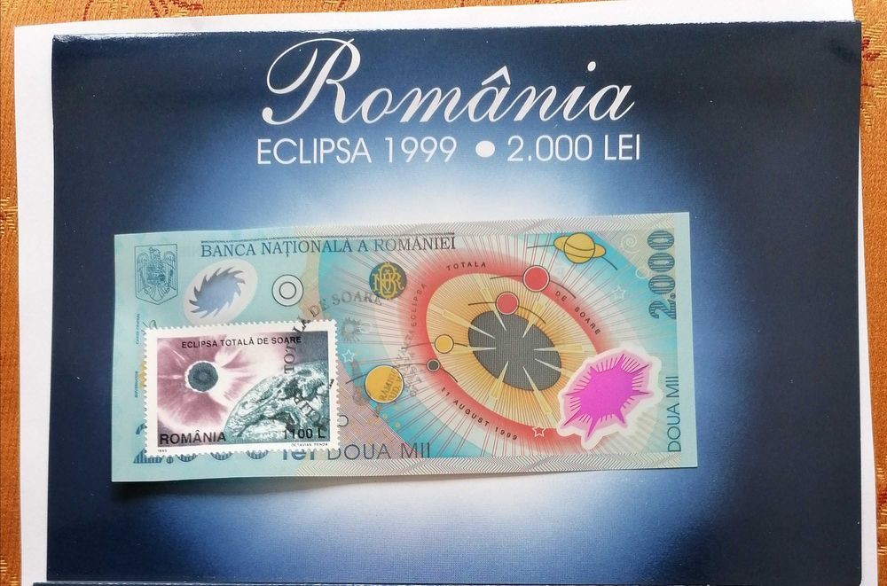 2 x 2000 lei Eclipsa UNC (cu timbru si in pliant de prezentare)