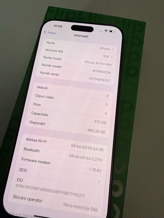 iPhone 16 Pro Max 512 GB, 92% baterie