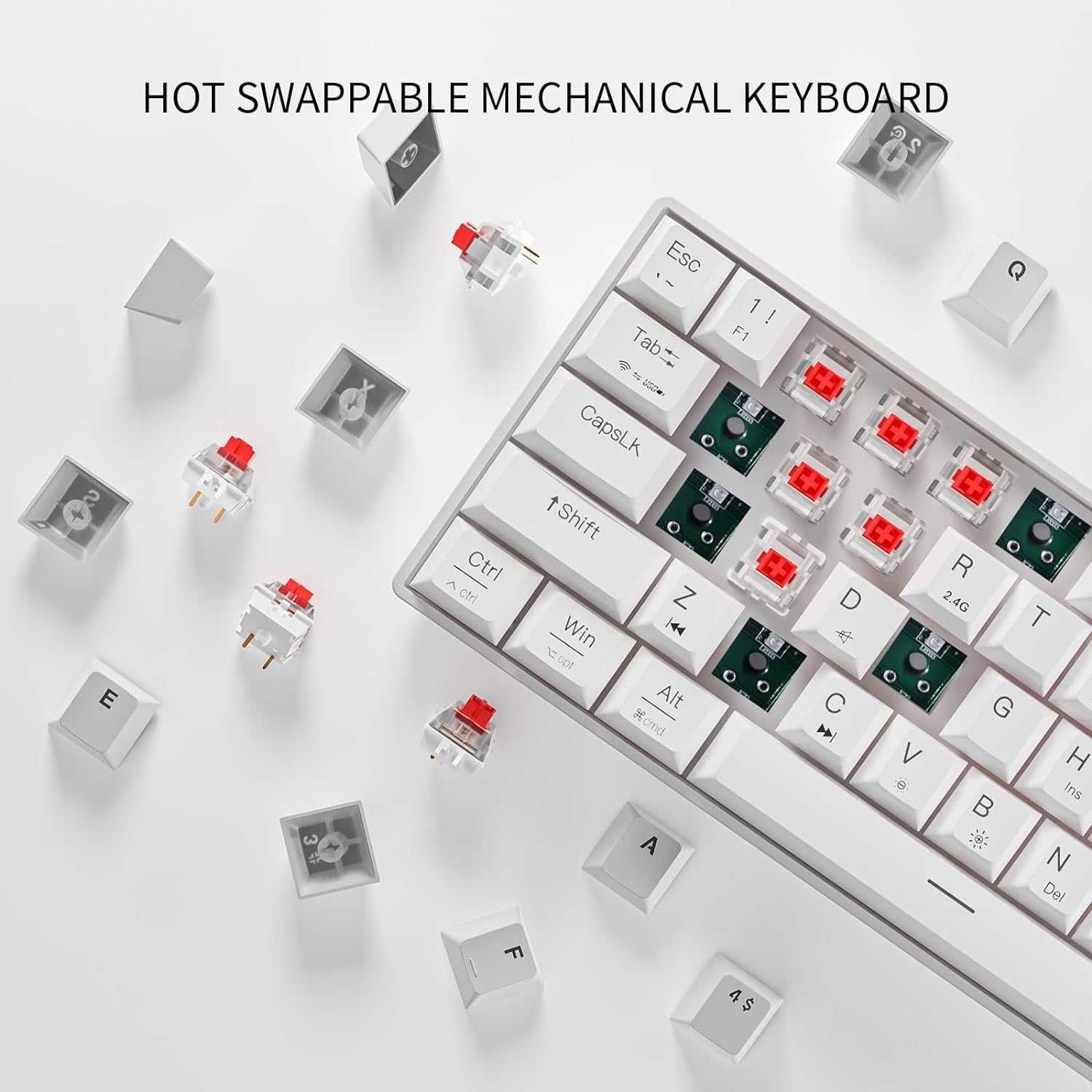 Tastatură mecanică Newmen GM610 60%,fir Bluetooth 2.4G,RGB,Switch Rosu