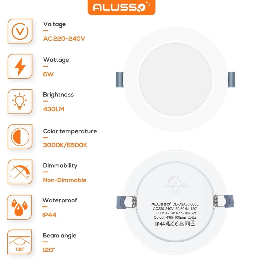 LED луни 6 бр ALUSSO FASLUM ECO Ф118мм, 6W, 3000K, 430lm