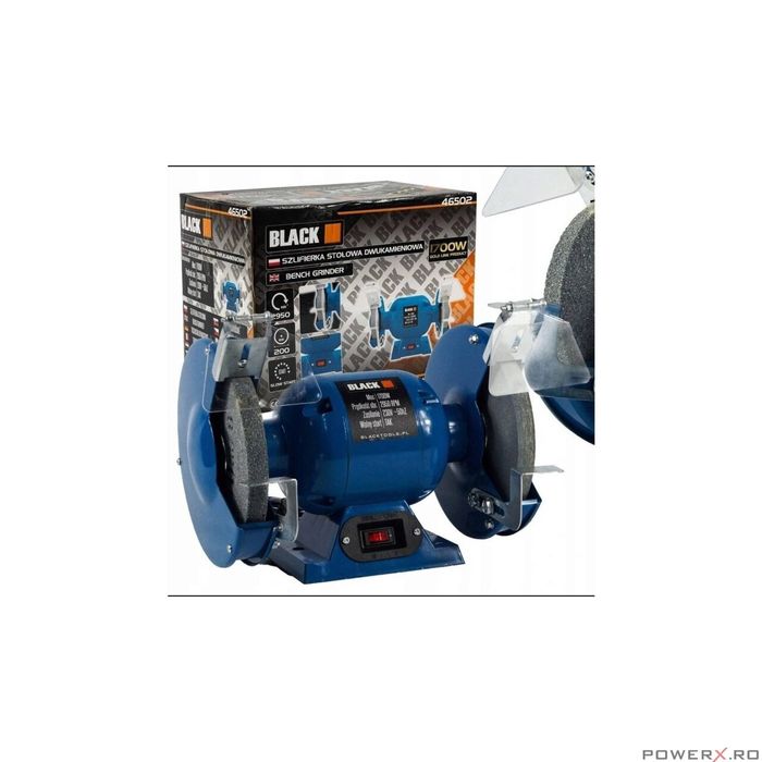 Polizor de banc cu 2 pietre 200 mm, 1700W, BLACK, 46502