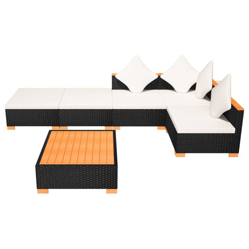 Set mobilier de gradina/terasa canapea/coltar 6 piese Negru/Alb Ratan