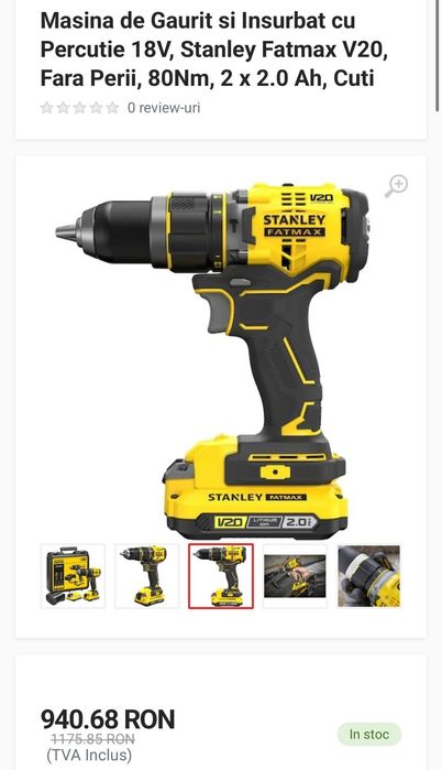 Filetanta cu percutie Stanley FATMAX V20 cu 2 acum.18 V 2Ah
