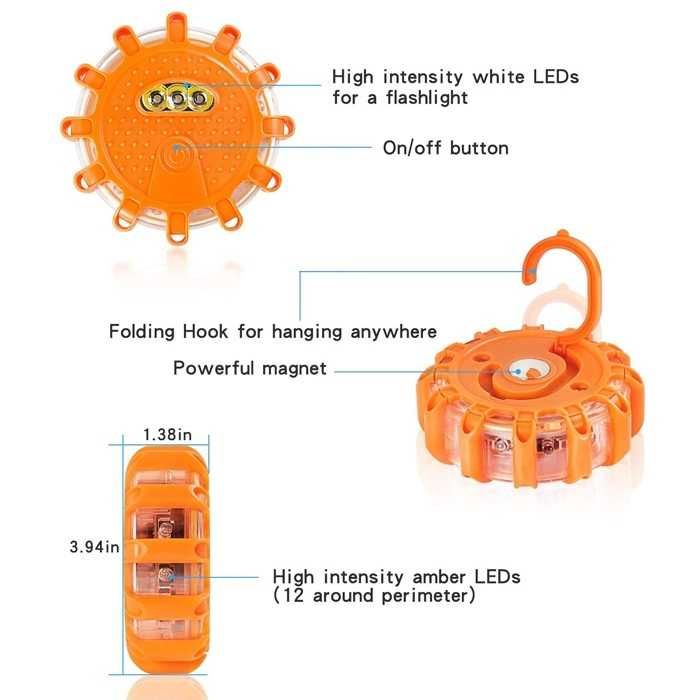 Сигнална лампа с магнит, аварийни светлини, IP67, 10см., LED
