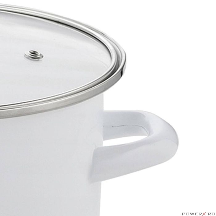 Oala din otel emailat alb, cu capac, 16cm, 2.2l, Kogut Florina