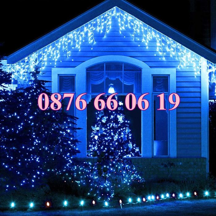 Коледна завеса 3 м синя светлина, коледна украса, коледни лампички