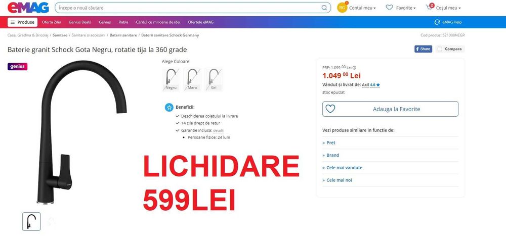 Chiuveta + Baterie Schock PREMIUM NOU-LICHIDARE STOC REDUCERE40%50%60%