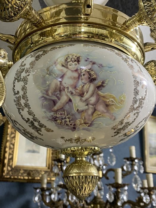 Candelabru din bronz masiv/portelan