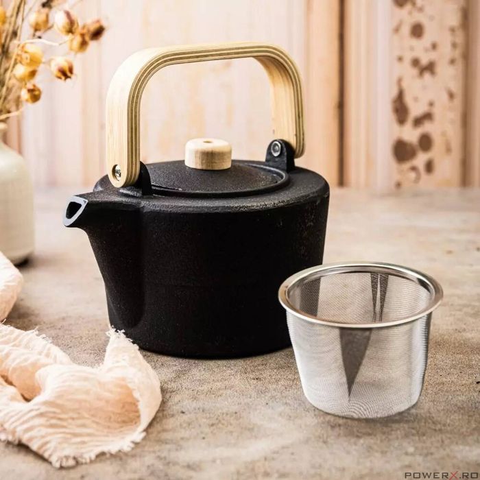 Ceainic din fonta cu filtru, cu maner din lemn, 1,3 l, KingHoff