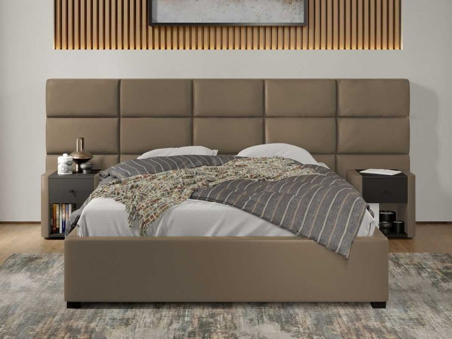 Pat tapitat Cico rabatabil 287 x 114 C2 din piele/stofa Bej Nube 11