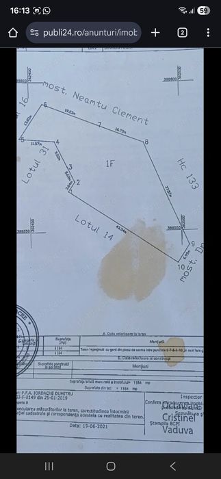 Teren intravilan 1184 mp cartier nou