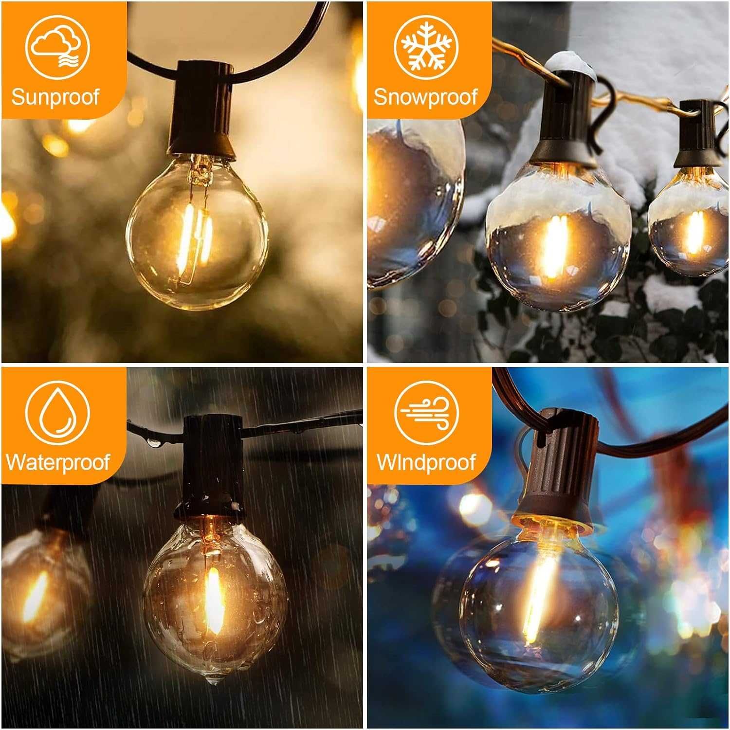 AUOPLUS Led крушки,15M G40 Patio String Lights с 25 нечупливи димируе