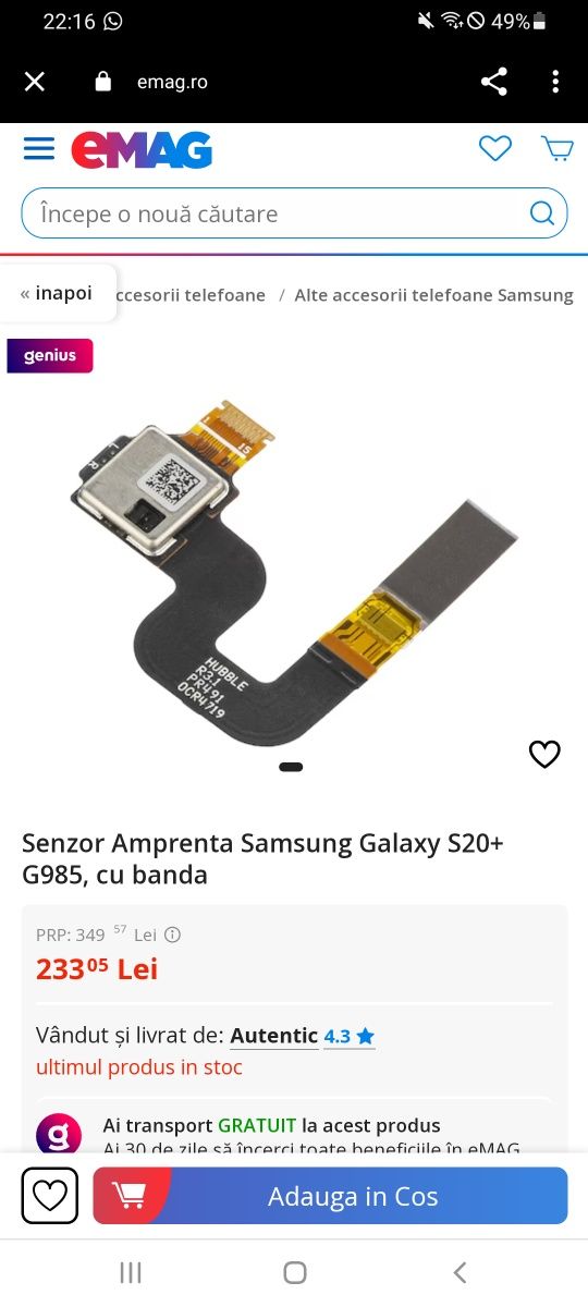 Senzor amprenta samsung s20