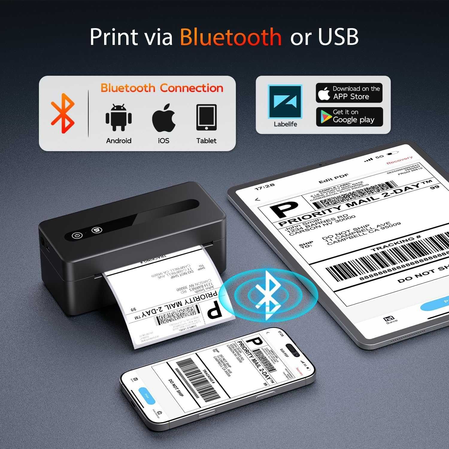 Термален етикетен принтер TATTMUSE, Bluetooth, 4x6 и 2x2,товарителници