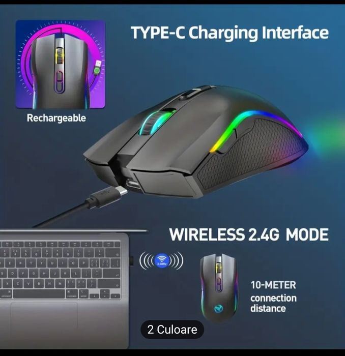 Mouse gaming fara fir cu baterie reincarcabila
