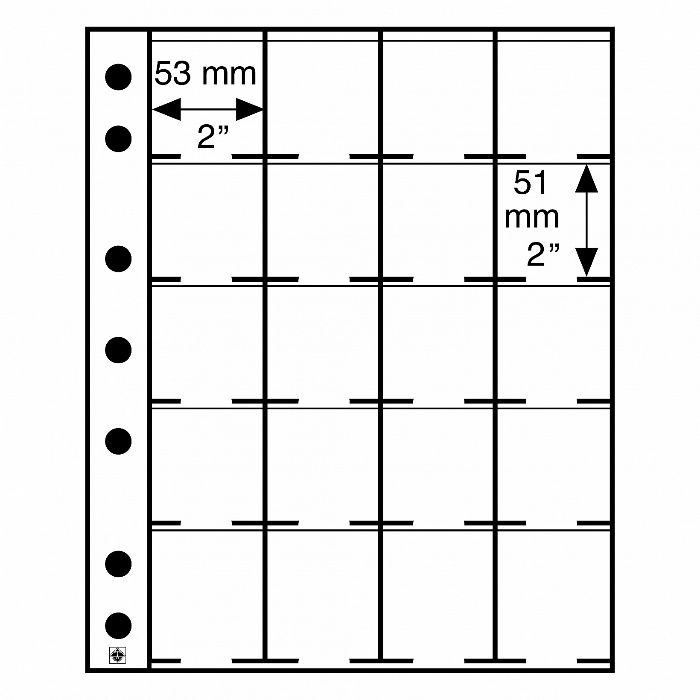 допълнителни листи GRANDE за 20 монети в картончета с размер - 50x50 m